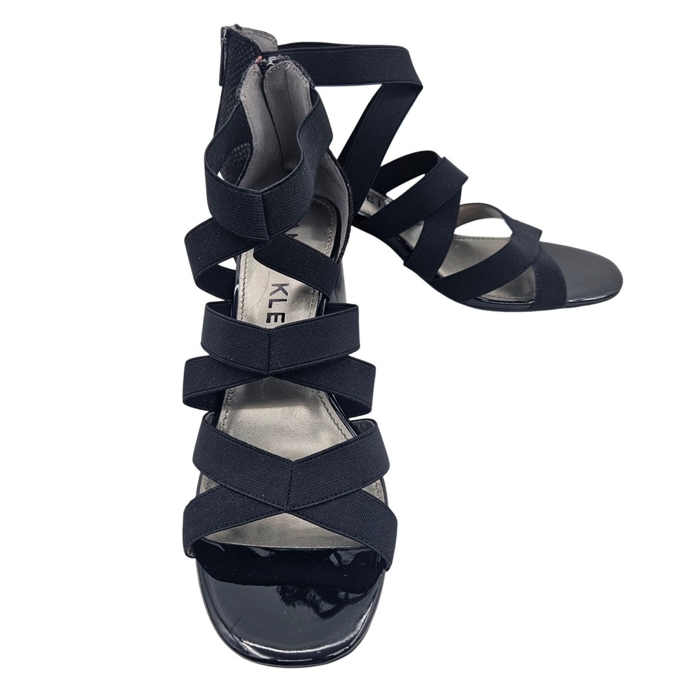 Anne Klein Akdai Black Strappy Block Heel‎ Sandals iFlex Elastic Snakeskin 10M
